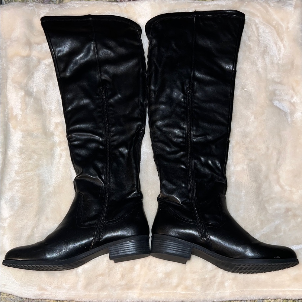 WHITE MOUNTAIN 👢 TALL OVER-THE-KNEE BLACK FAUX LEATHER VEGAN BOOTS Women 11 - Picture 3 of 15